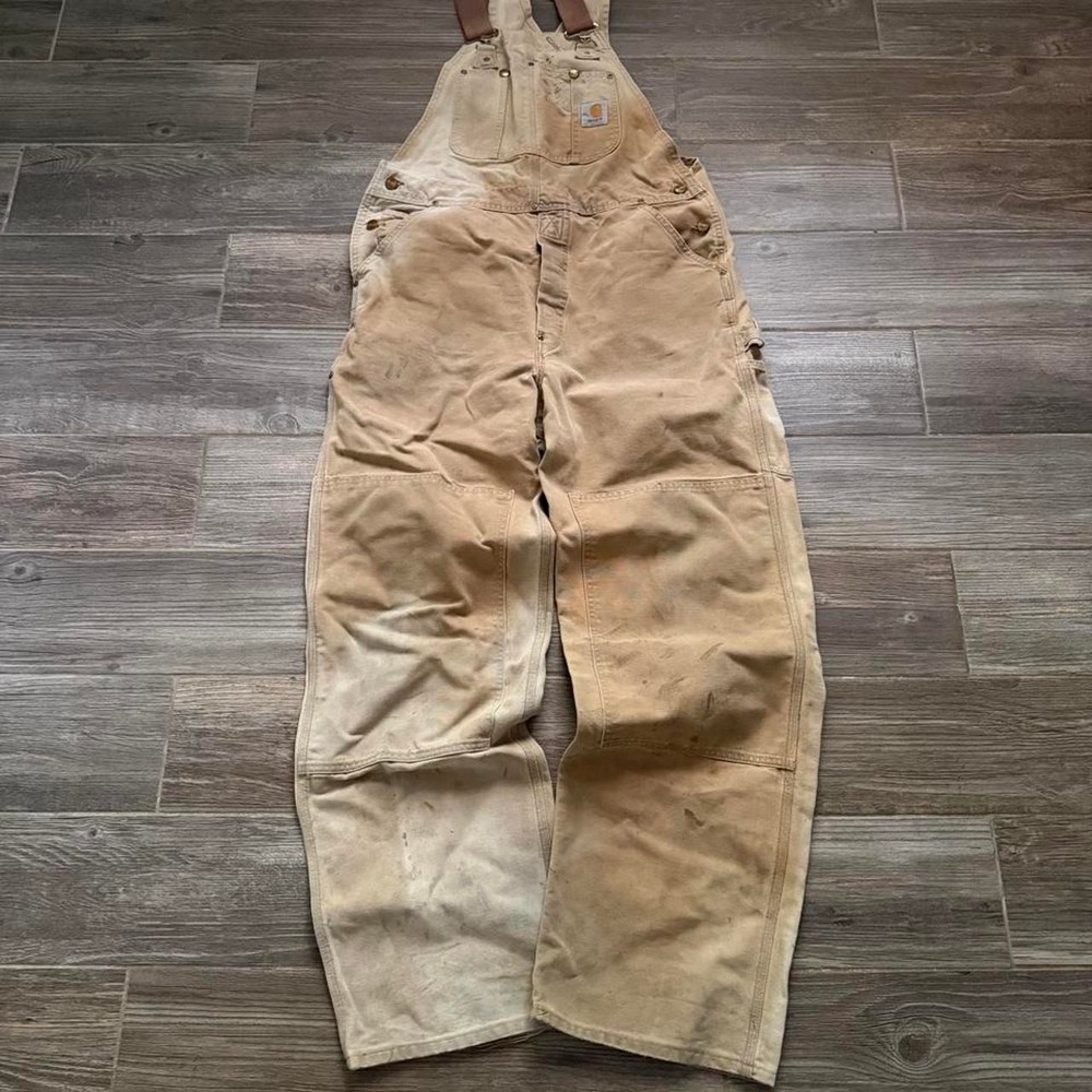 Vintage Carhartt tan & cream overalls size L